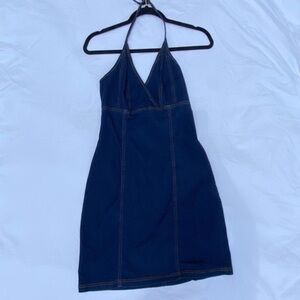 Aqua Blues Women’s Baddie Strappy Blue Jean Cotton Mini Short Dress Country Med